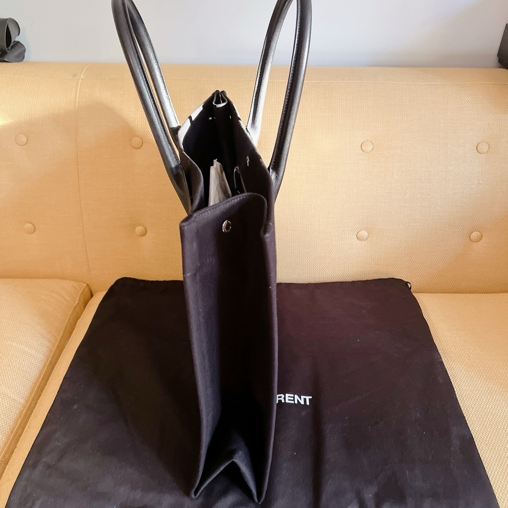 YSL Saint Laurent Rive Gauche Canvas Black Leather Tote Large NEW Authentic - Picture 5 of 10